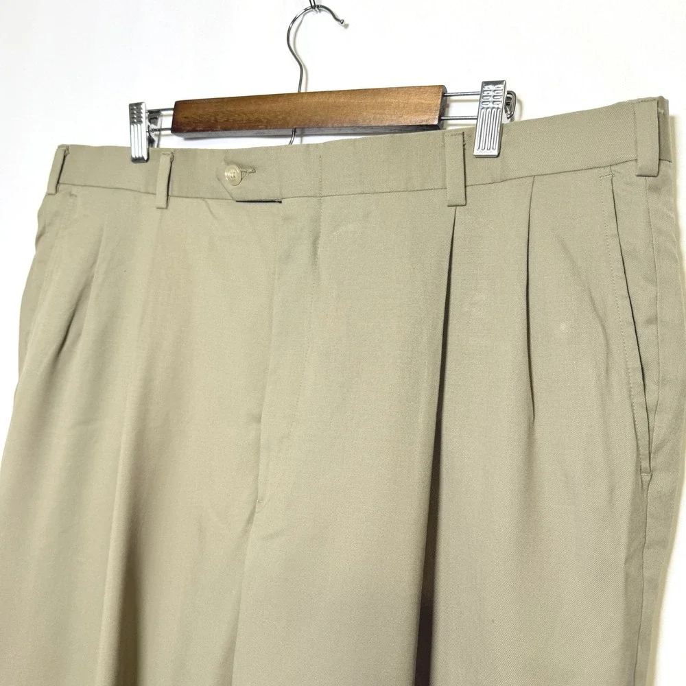 Hart Schaffner Marx Gold Trumpeter Mens 40 Tan Super 100s Wool Pleated Pants